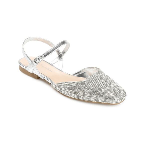 JOURNEE COLLECTION Shoes - JOURNEE COLLECTION Womens Silver Mixed Media Nysha Toe Slingback Sandal 8.5